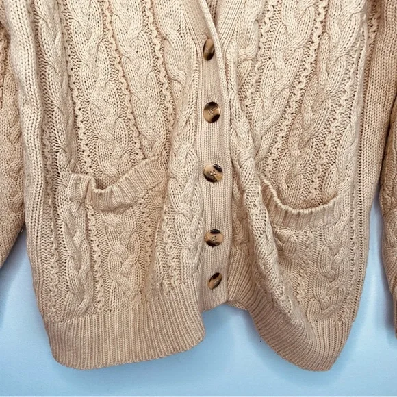 Vintage Cable Knit Cardigan Sweater Women’s Small Tan Grandmacore Tunic - Picture 6 of 10